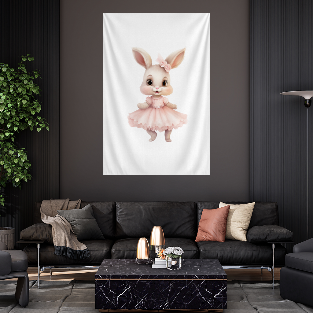 Kawaii Rabbit in Pink Ruffled Dress Wall Tapestry