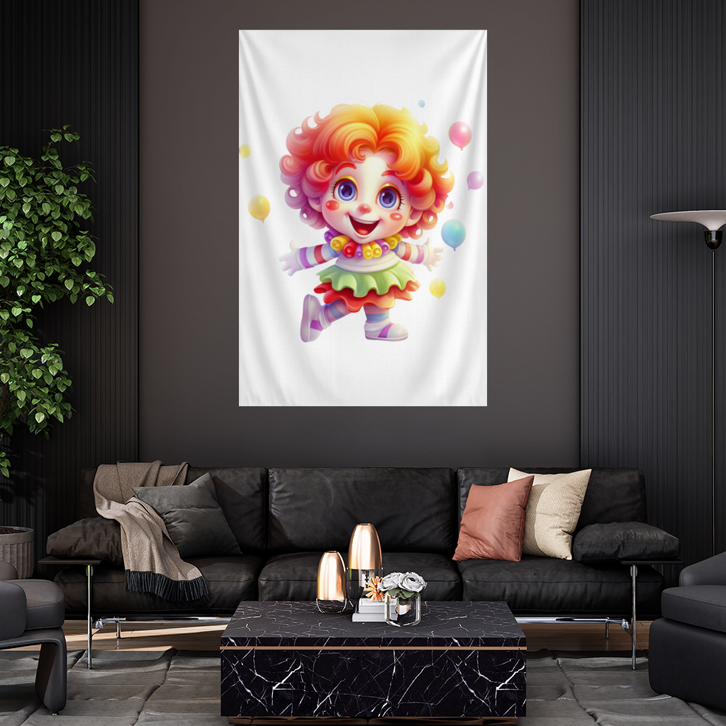 Cute Rainbow Hair Happy Clown Wall Tapestry