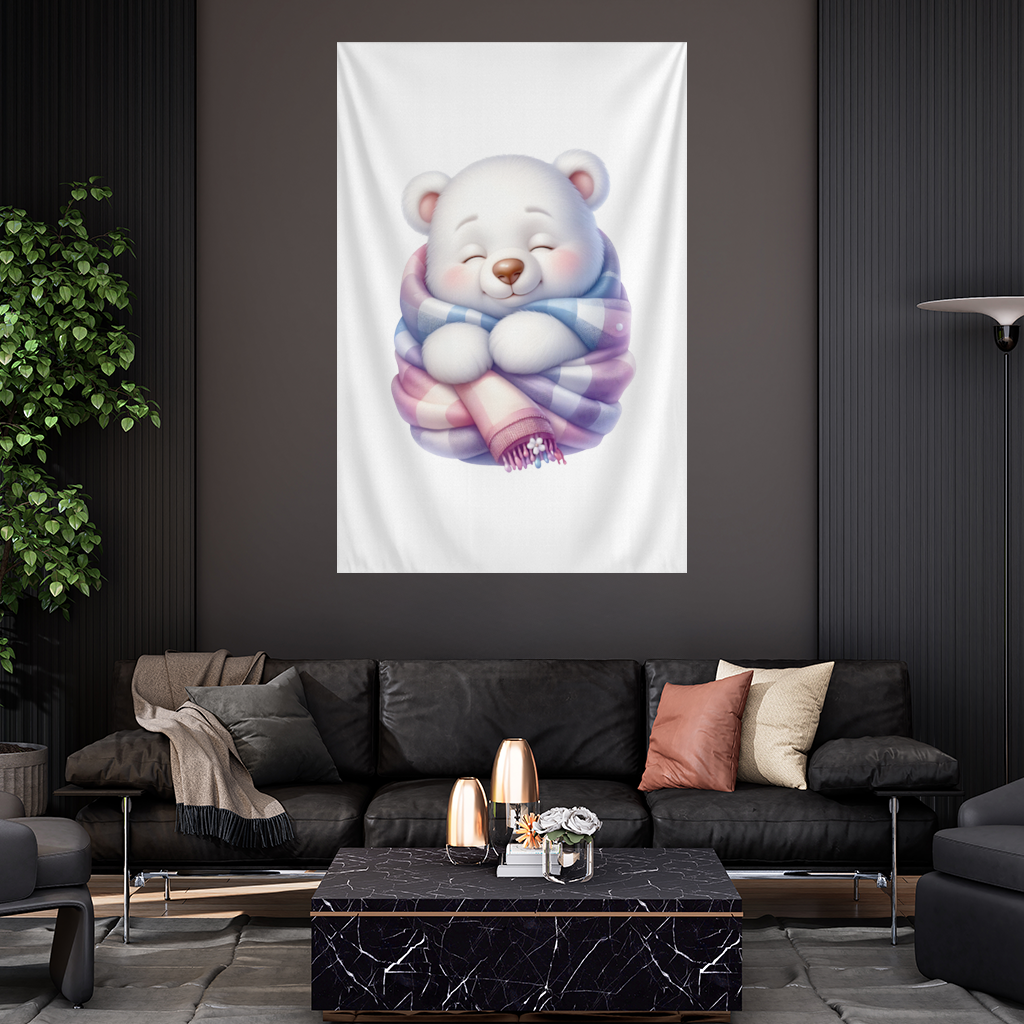 Cozy Sleepy Polar Bear Cub Wall Tapestry