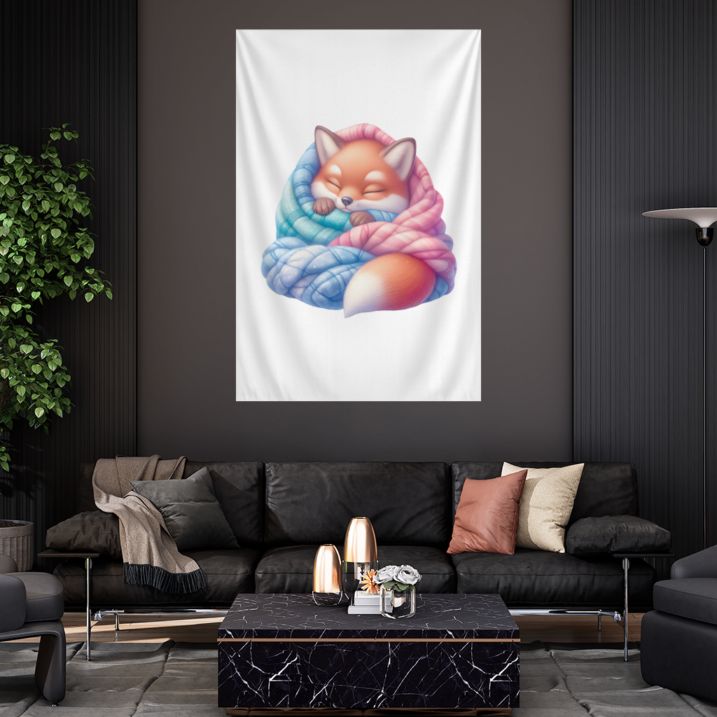 Sleeping Fox Knitted Blanket Wall Tapestry