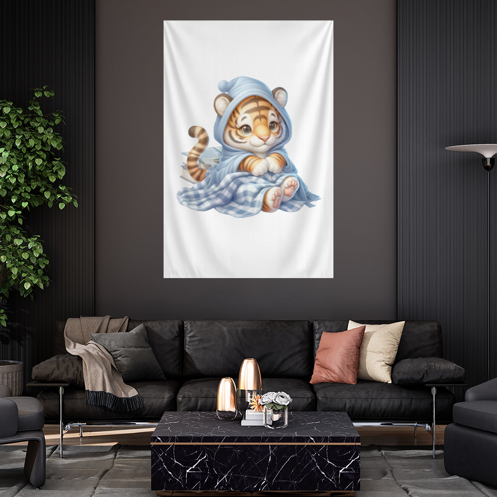 Sleepy Baby Tiger Cub on Books Wall Tapestry