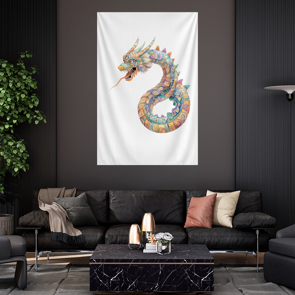Colorful Mosaic Chinese Dragon Wall Tapestry