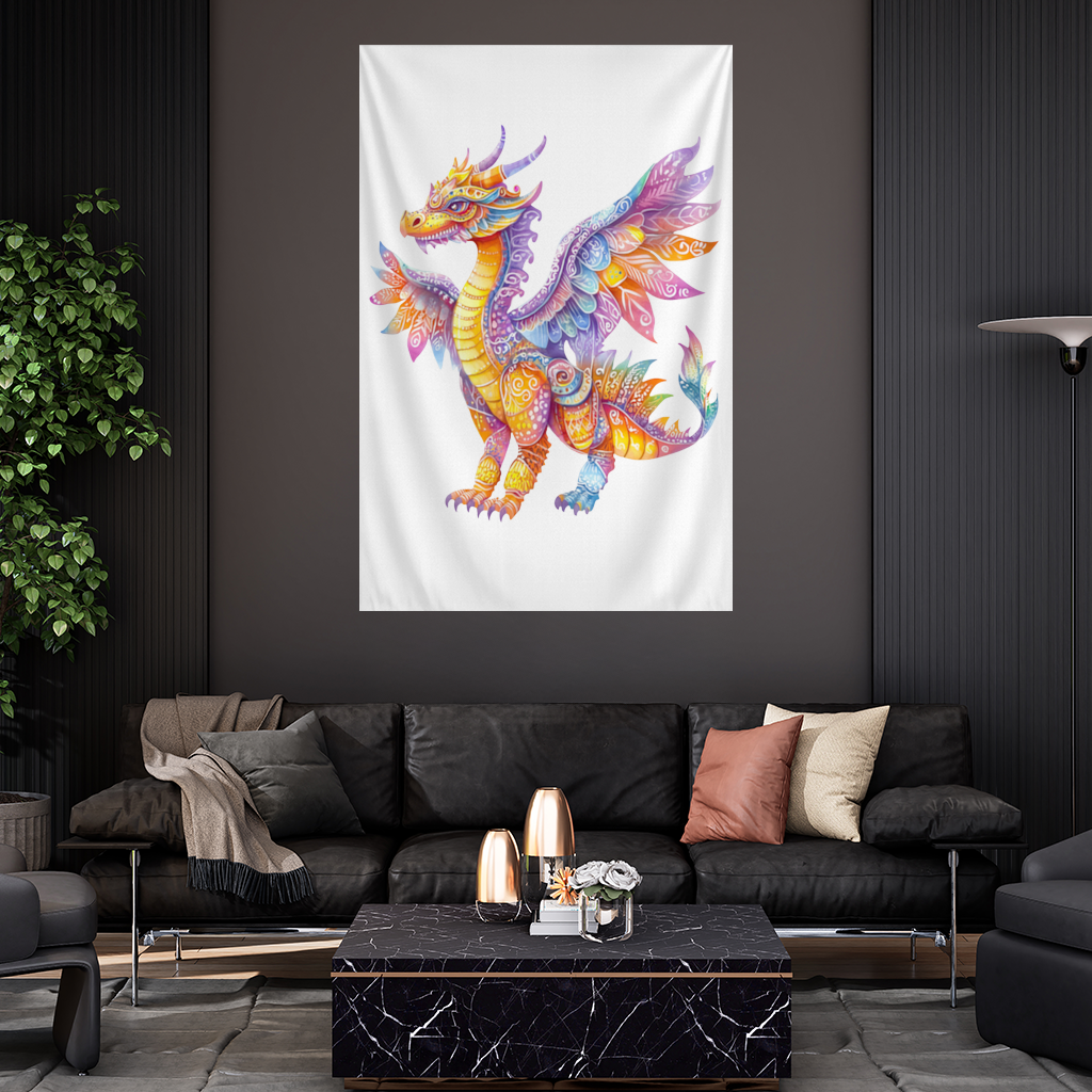 Vibrant Rainbow Mythical Dragon Wall Tapestry