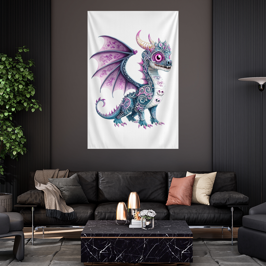 Purple Sugar Skull Dragon Wall Tapestry