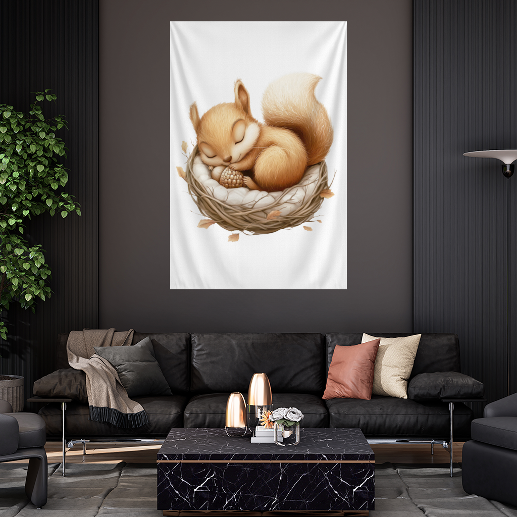 Sleeping Baby Squirrel in Nest Wall Tapestry