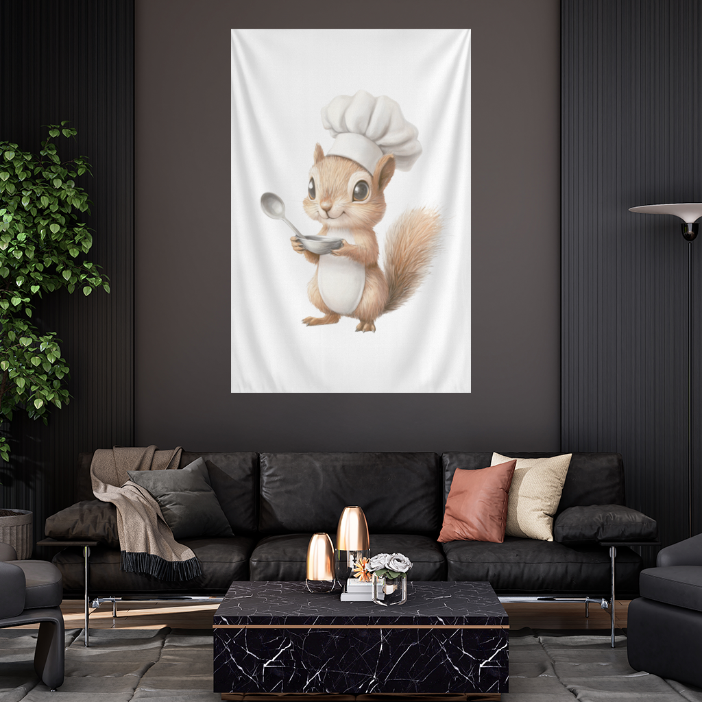 Whimsical Little Chef Squirrel Wall Tapestry