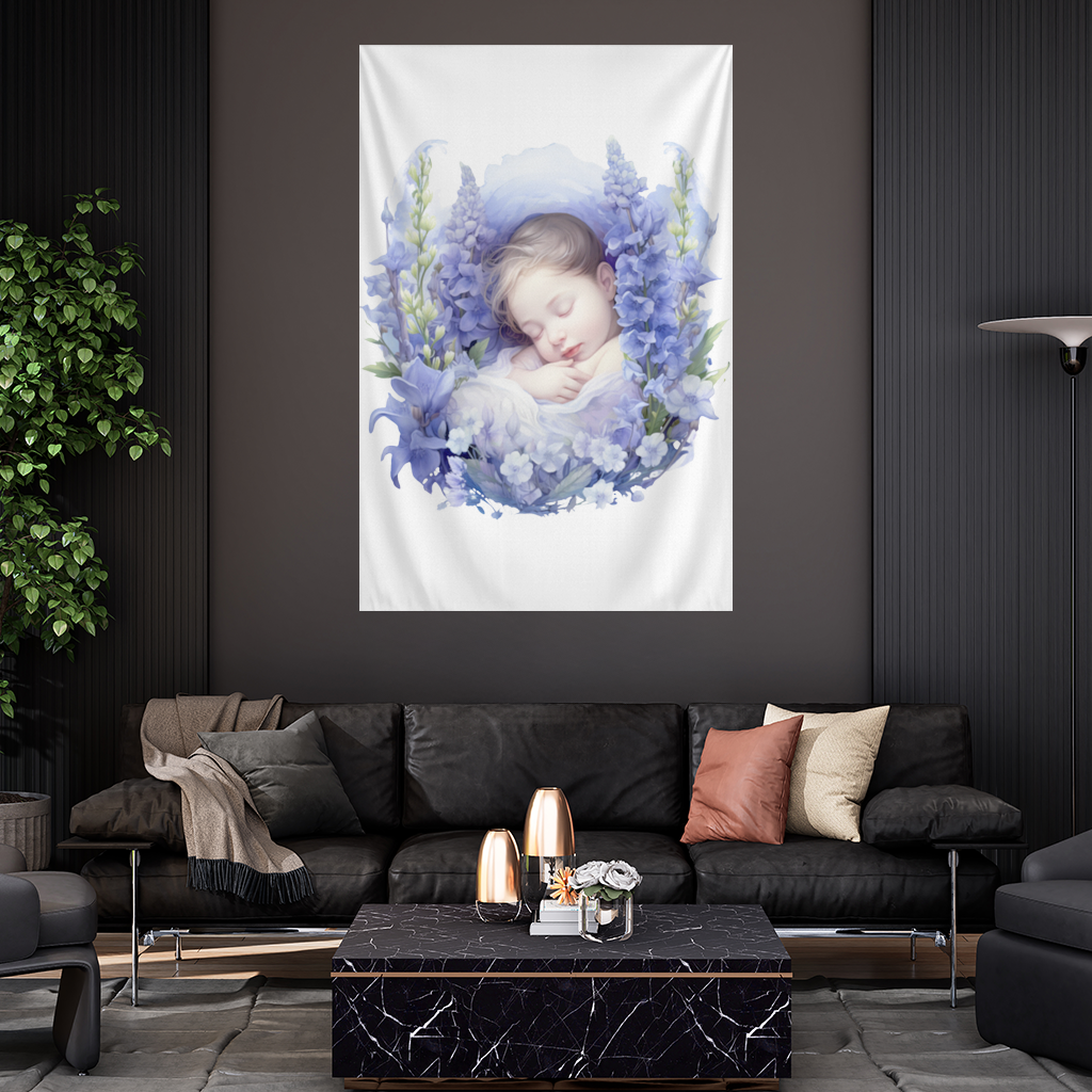 Sleeping Baby Blue Larkspur Wall Tapestry
