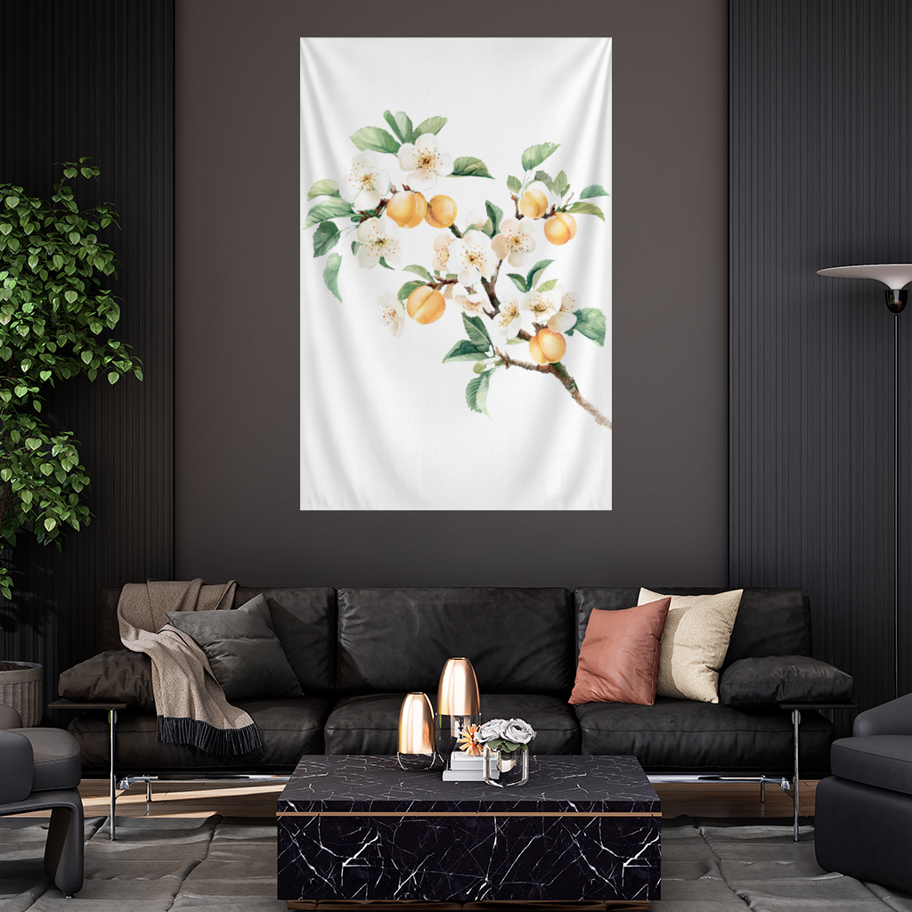 Watercolor Apricot Blossom Branch Wall Tapestry