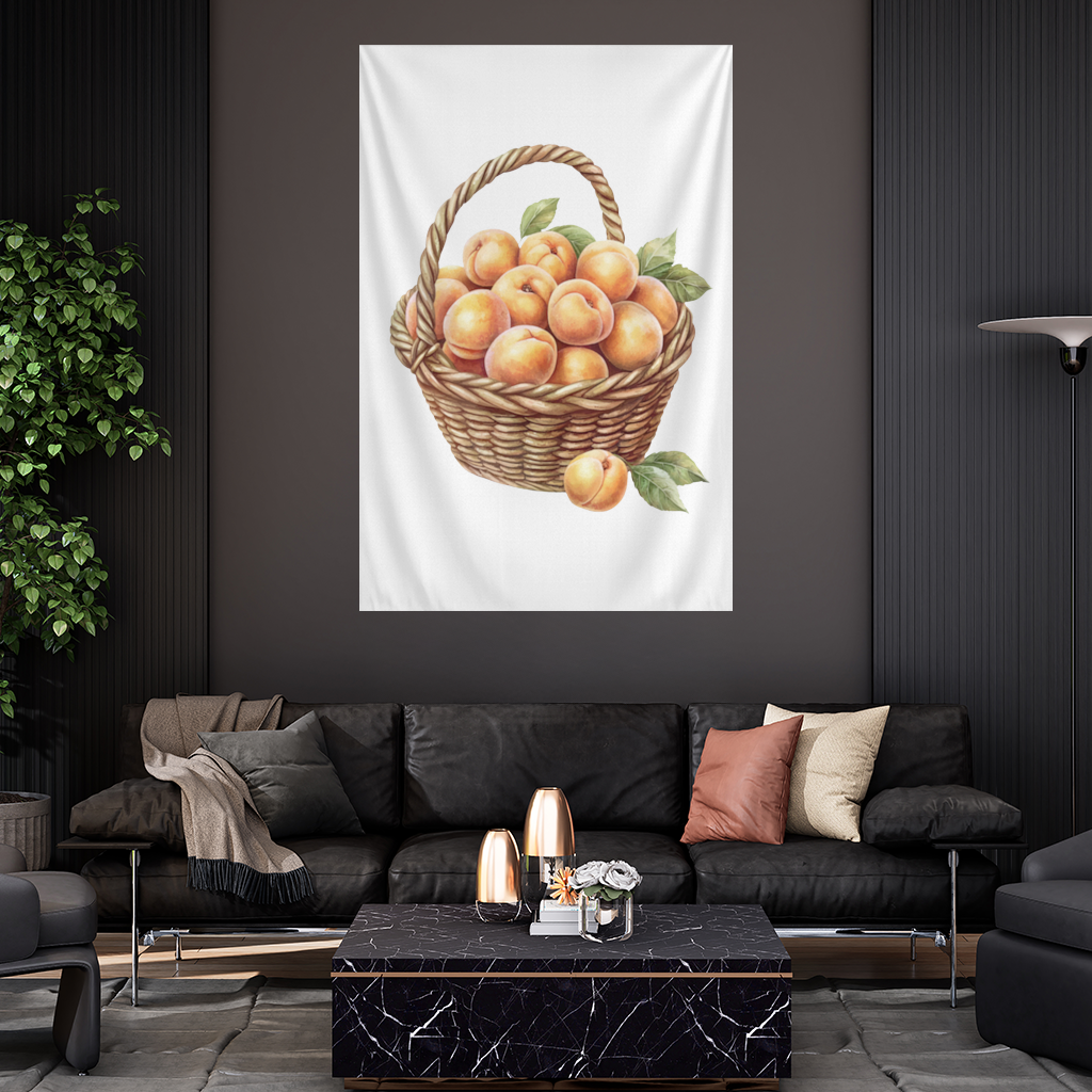 Fresh Peaches in Wicker Basket Wall Tapestry