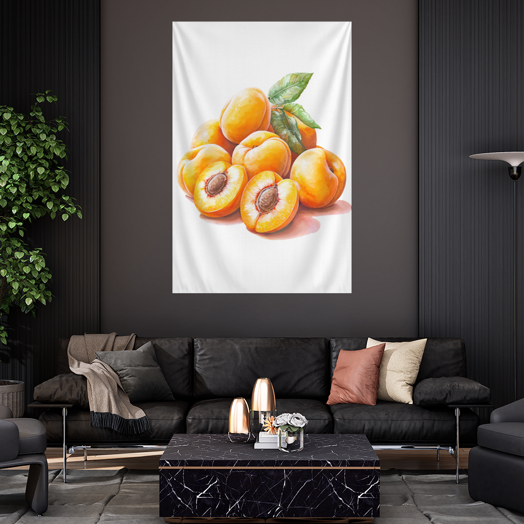 Watercolor Apricot and Leaves Wall Tapestry