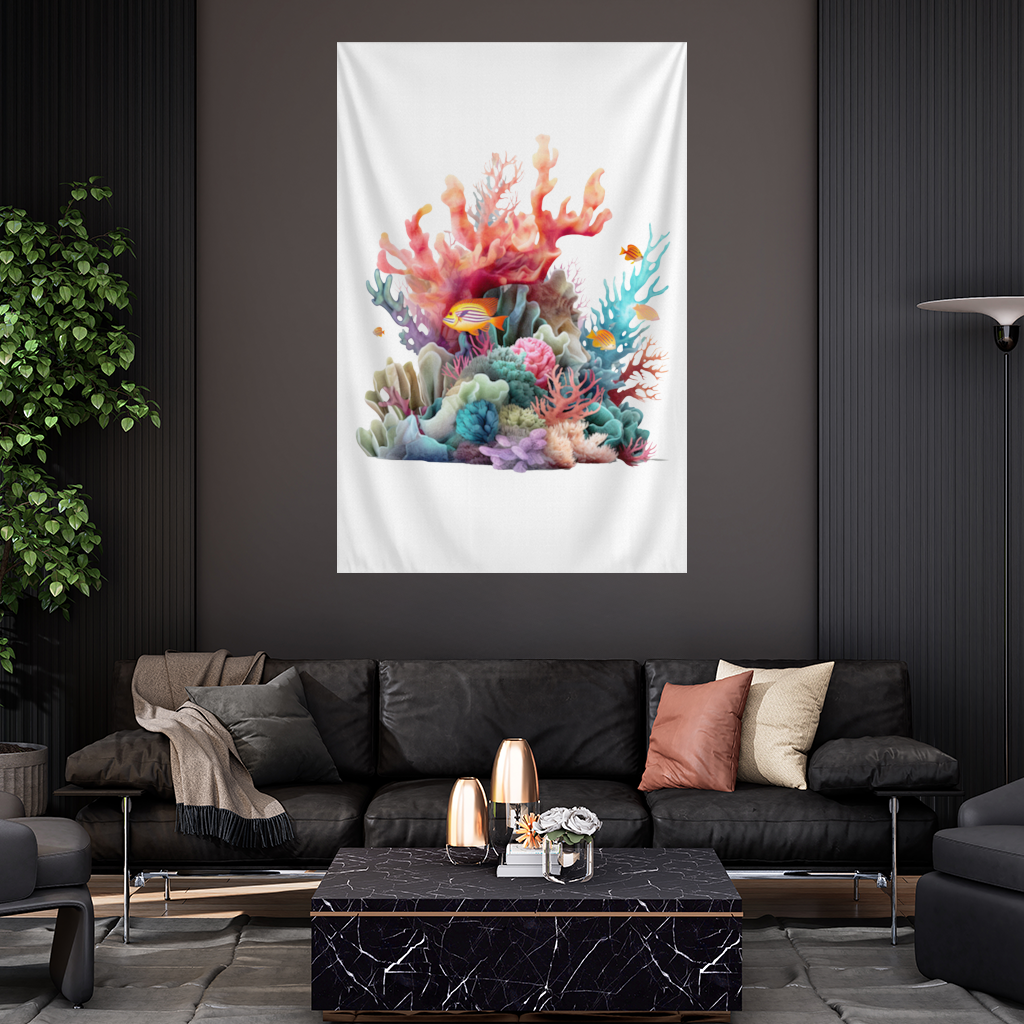 Vibrant Coral Reef and Tropical Fish Wall Tapestry
