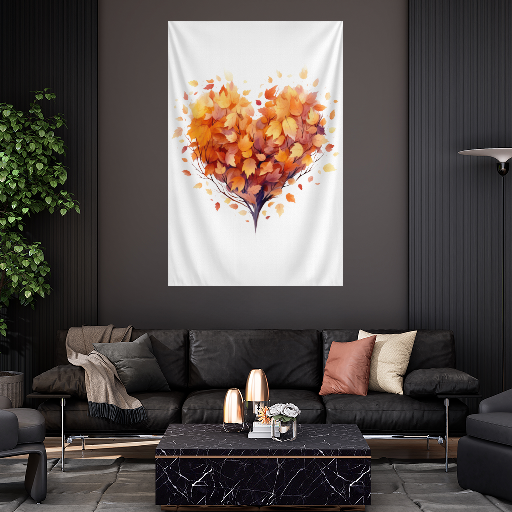 Autumn Leaf Heart Wall Tapestry