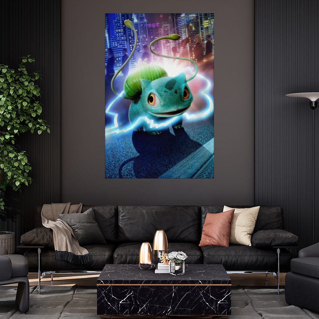 Glowing Neon Creature in Night City Wall Tapestry