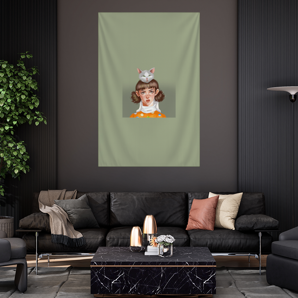 Mood Kedi ve Ben Dokunma Telefonuma! Duvar Örtüsü