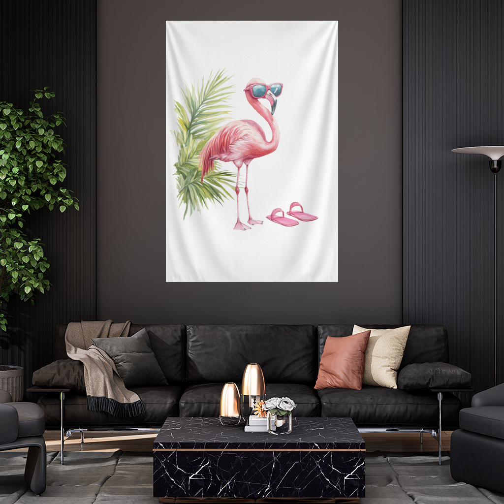 Güneş Gözlüklü Pembe Flamingo Duvar Örtüsü