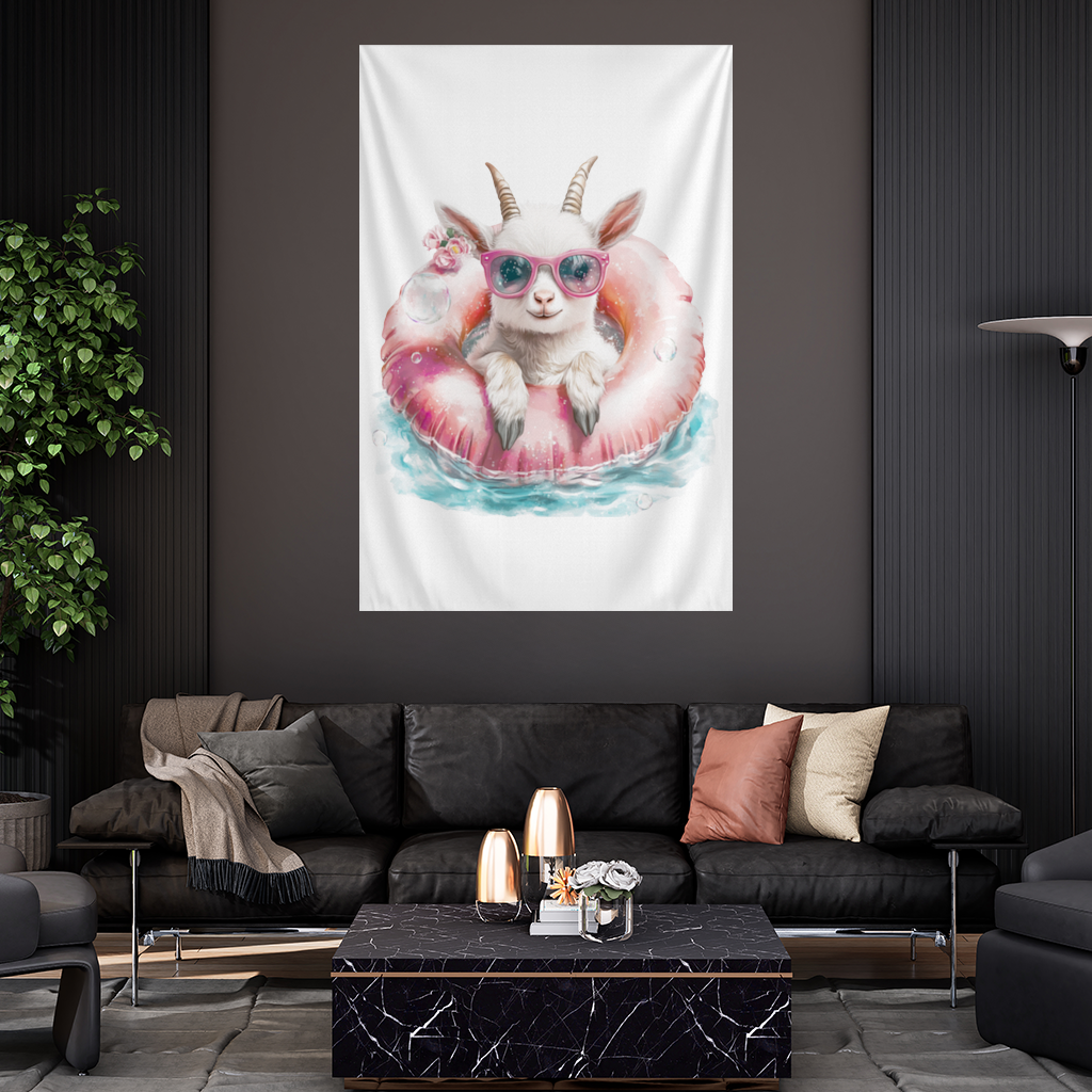 Baby Goat in Pink Pool Ring