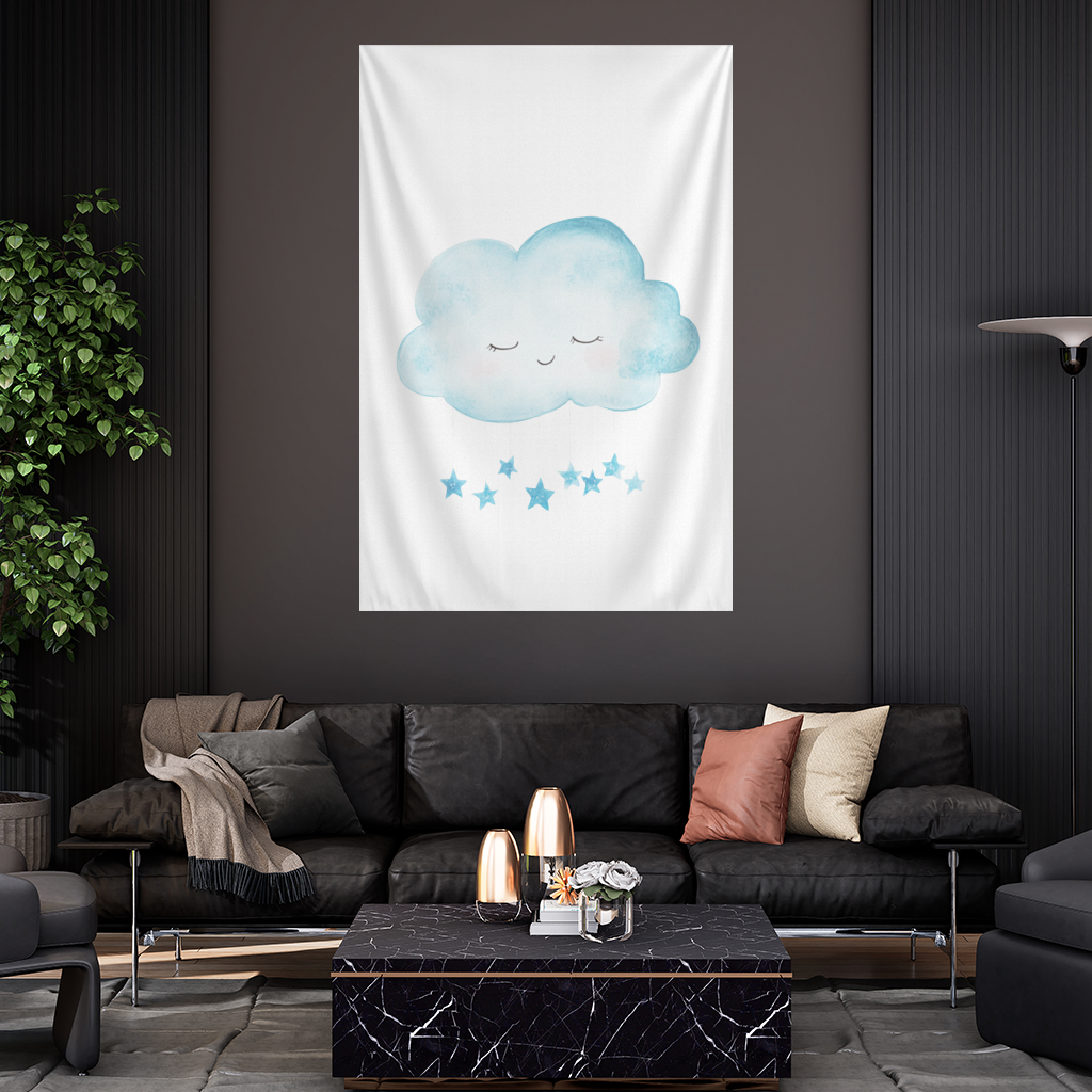 Mavi Uyuyan Bulut ve Sallanan Yıldızlar Duvar Örtüsü