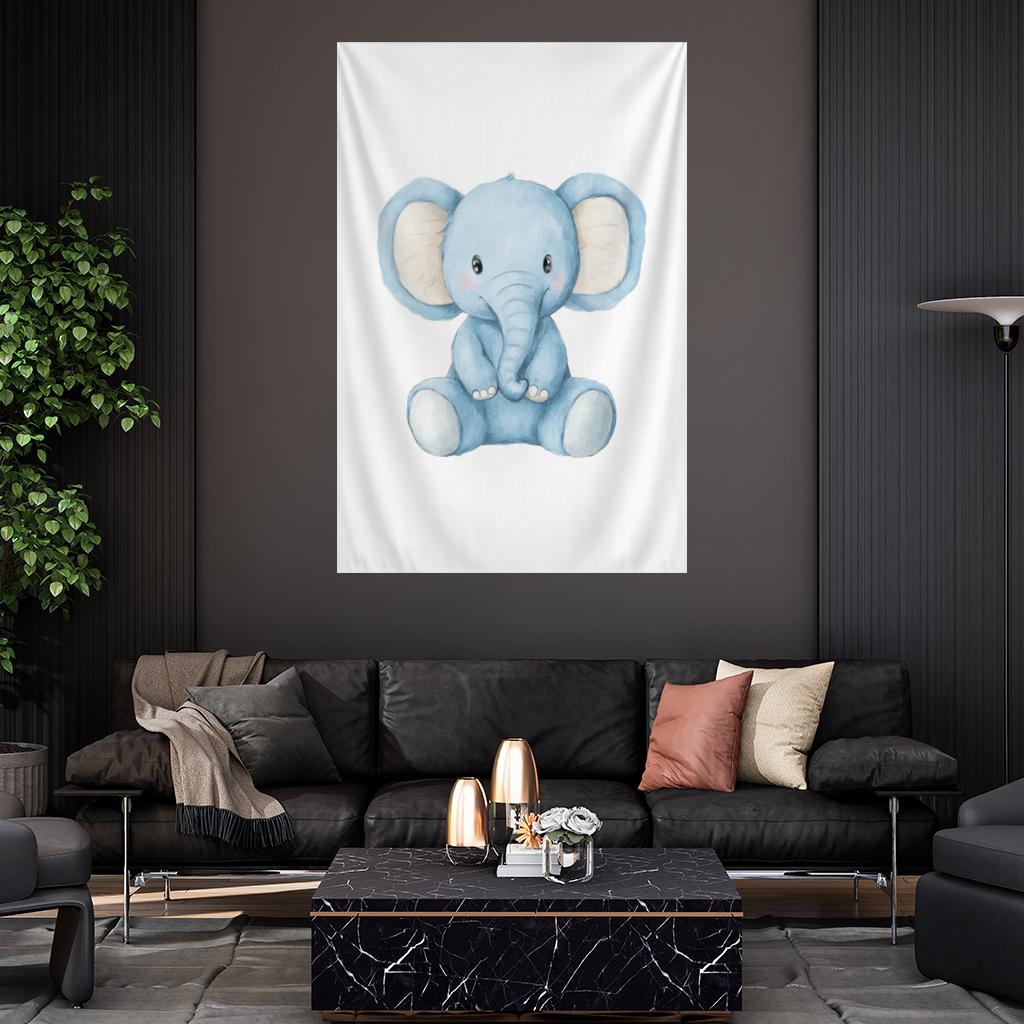 Cute Blue Watercolor Baby Elephant Wall Tapestry