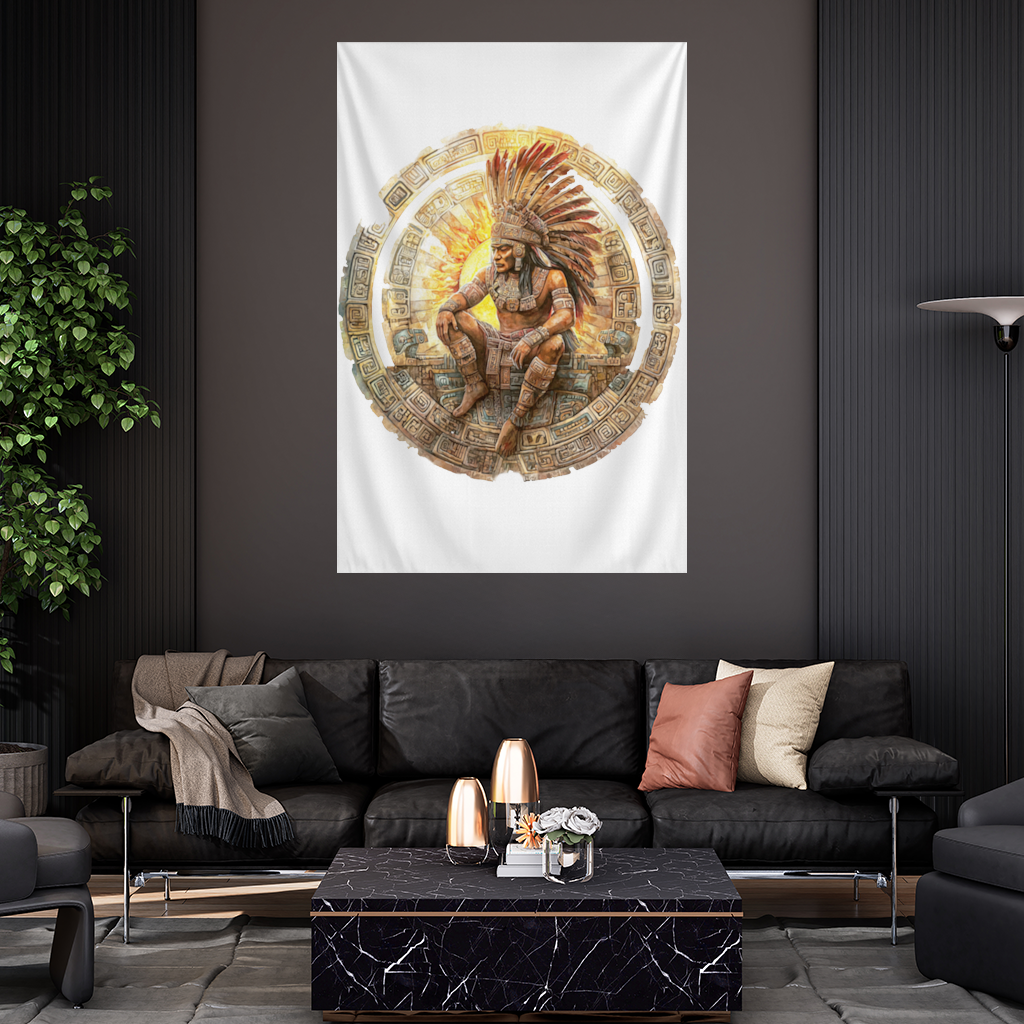 Ancient Aztec Sun Warrior Wall Tapestry