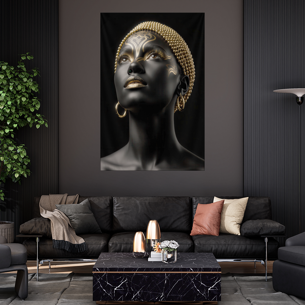 Siyah Altın Afrofütürist Kadın Duvar Örtüsü