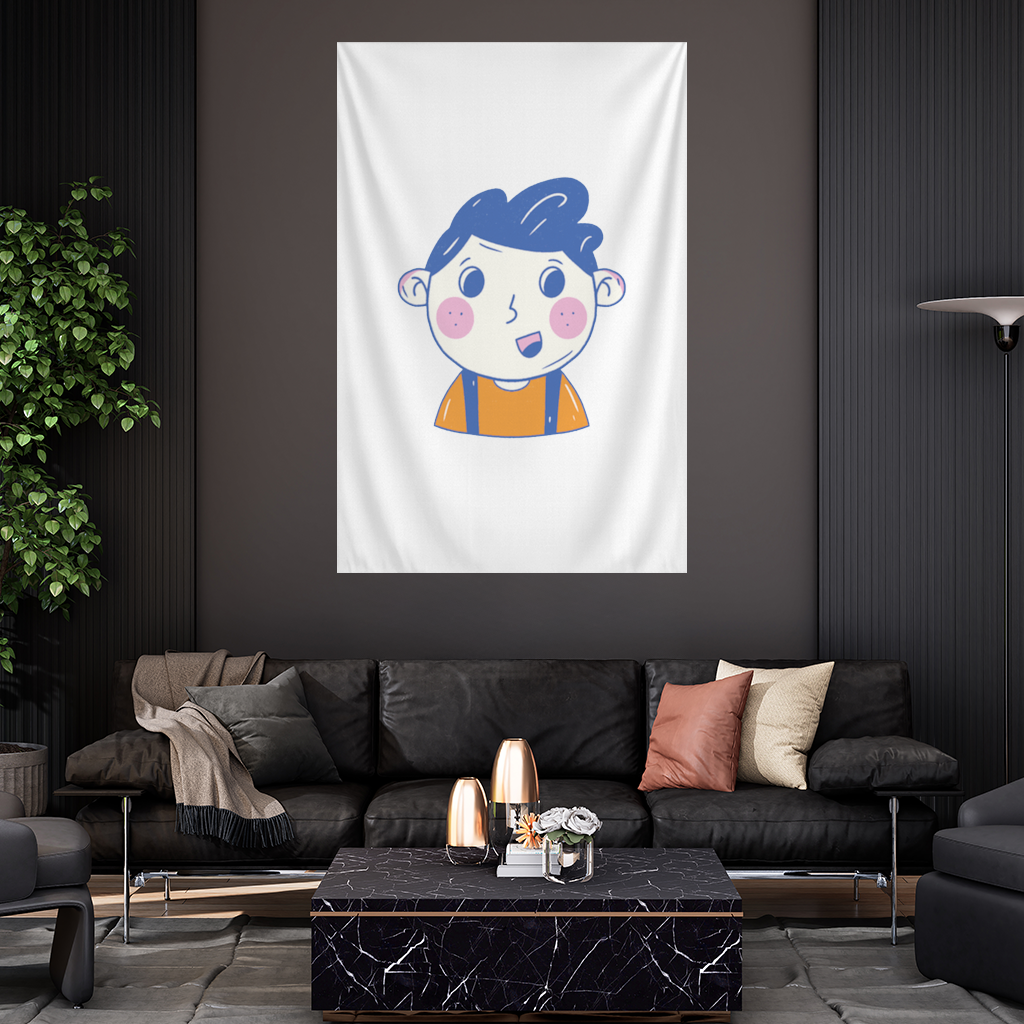 Cute Smiling Boy with Blue Hair Wall Tapestry