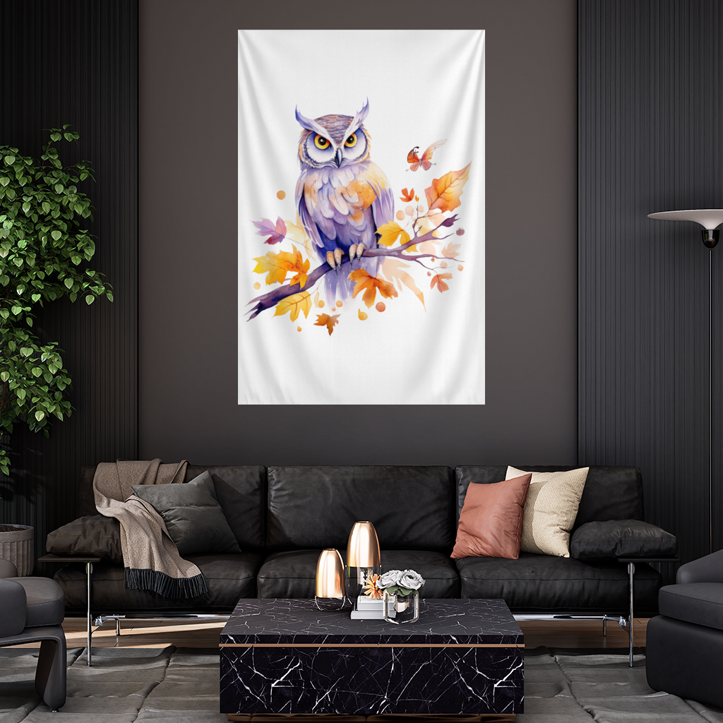 Whimsical Autumn Owl and Butterfly 