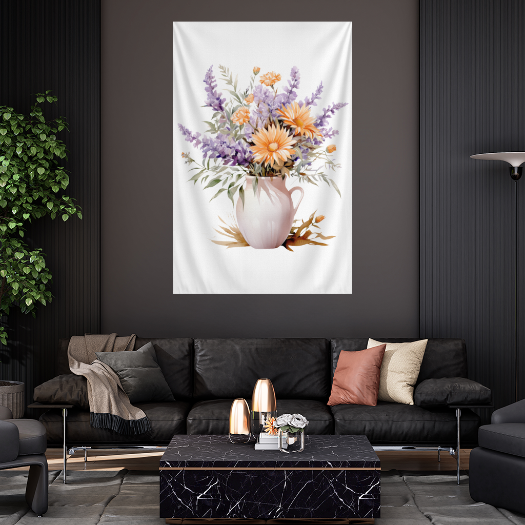 Turuncu Kır Çiçekleri ve Lavanta Duvar Örtüsü