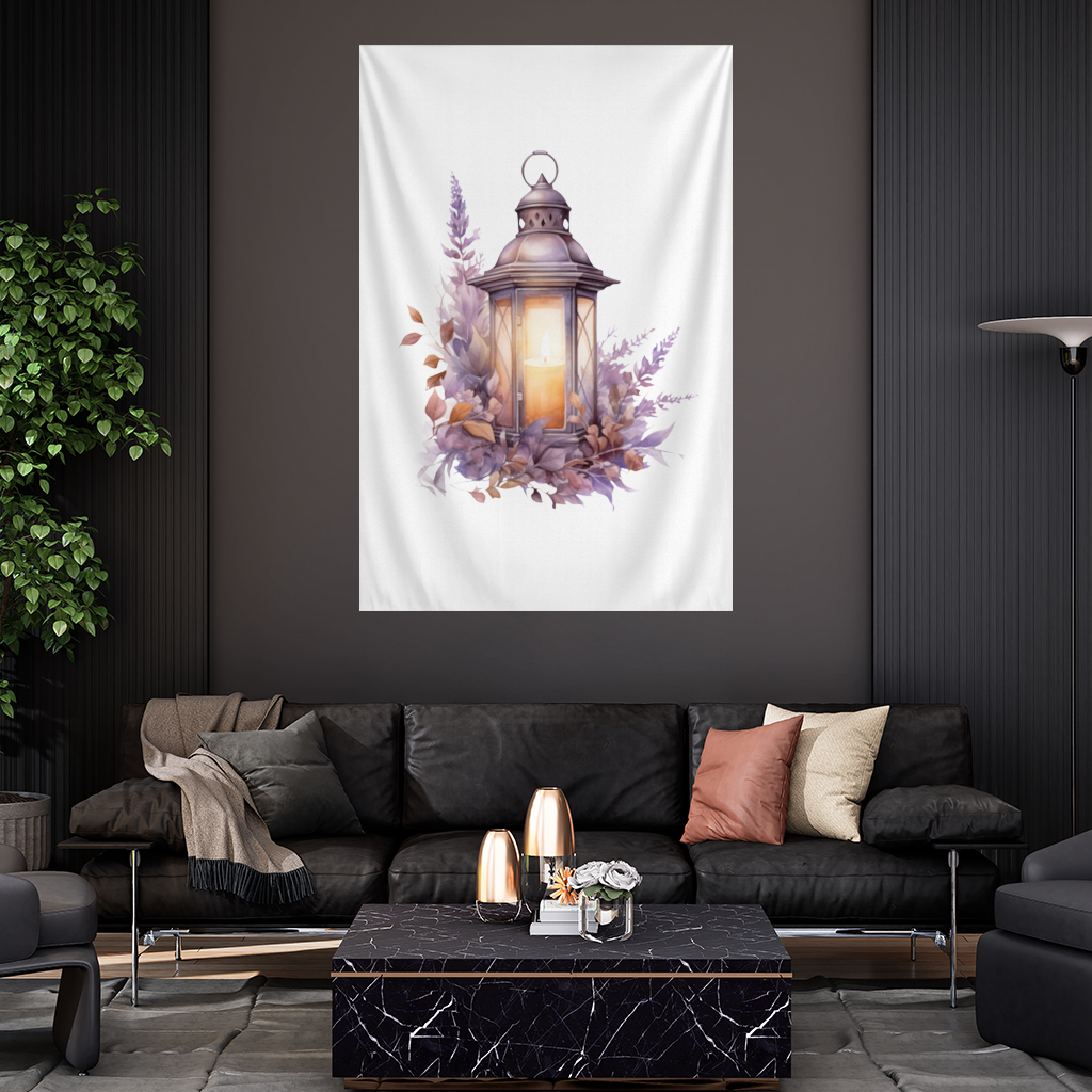 Cottagecore Lavender and Leaves Lantern Wall Tapestry