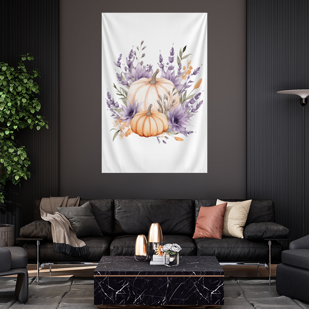 Lavender and Pumpkin Autumn Bouquet Wall Tapestry