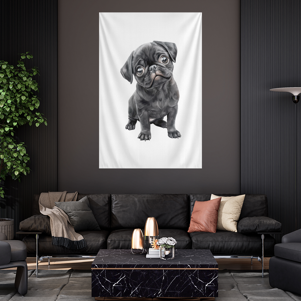 Innocent Black Pug Puppy Wall Tapestry