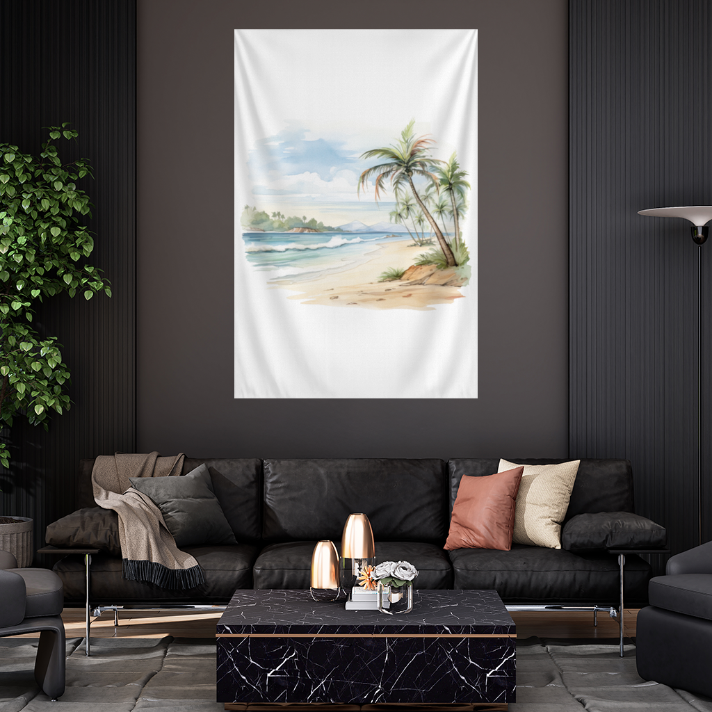 Tropical Palm Tree Beach Wall Tapestry