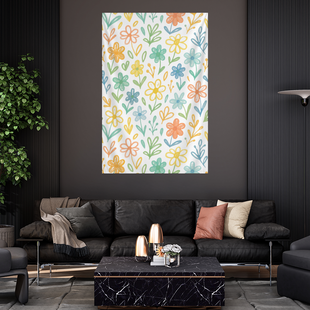 Colorful Boho Wildflowers Wall Tapestry