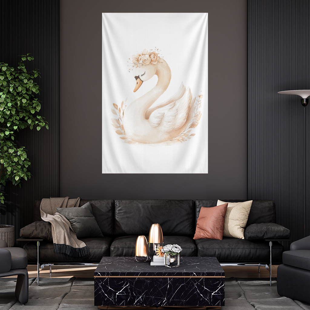 Elegant Floral Crown Boho Swan Wall Tapestry