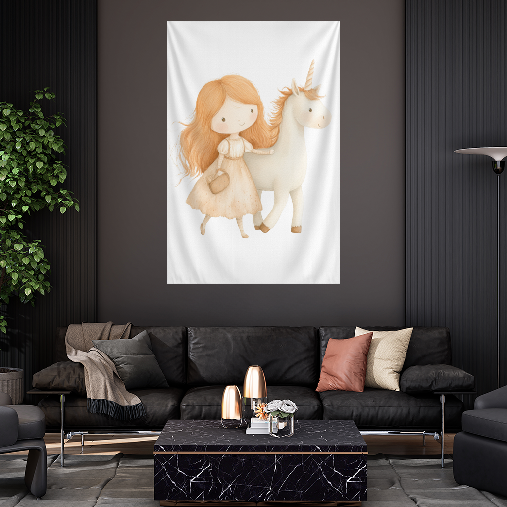 Ginger Girl with Whimsical White Unicorn 