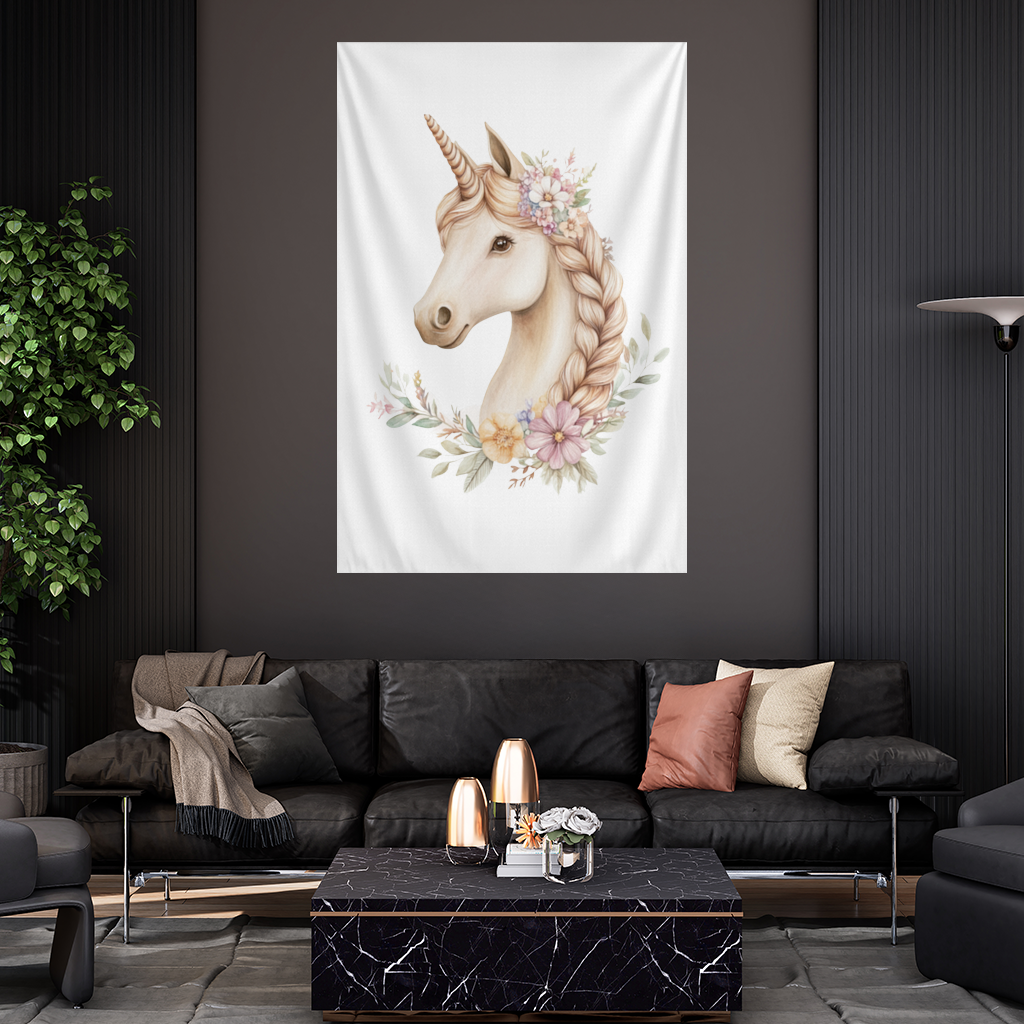 Cottagecore Floral Unicorn Wall Tapestry