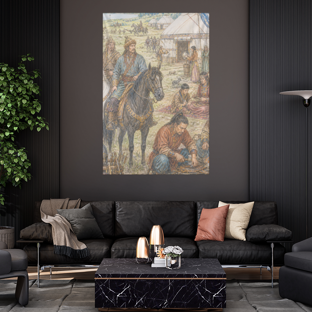 Blacksmiths of the Steppe Ancient Nomadic Camp Art Wall Tapestry