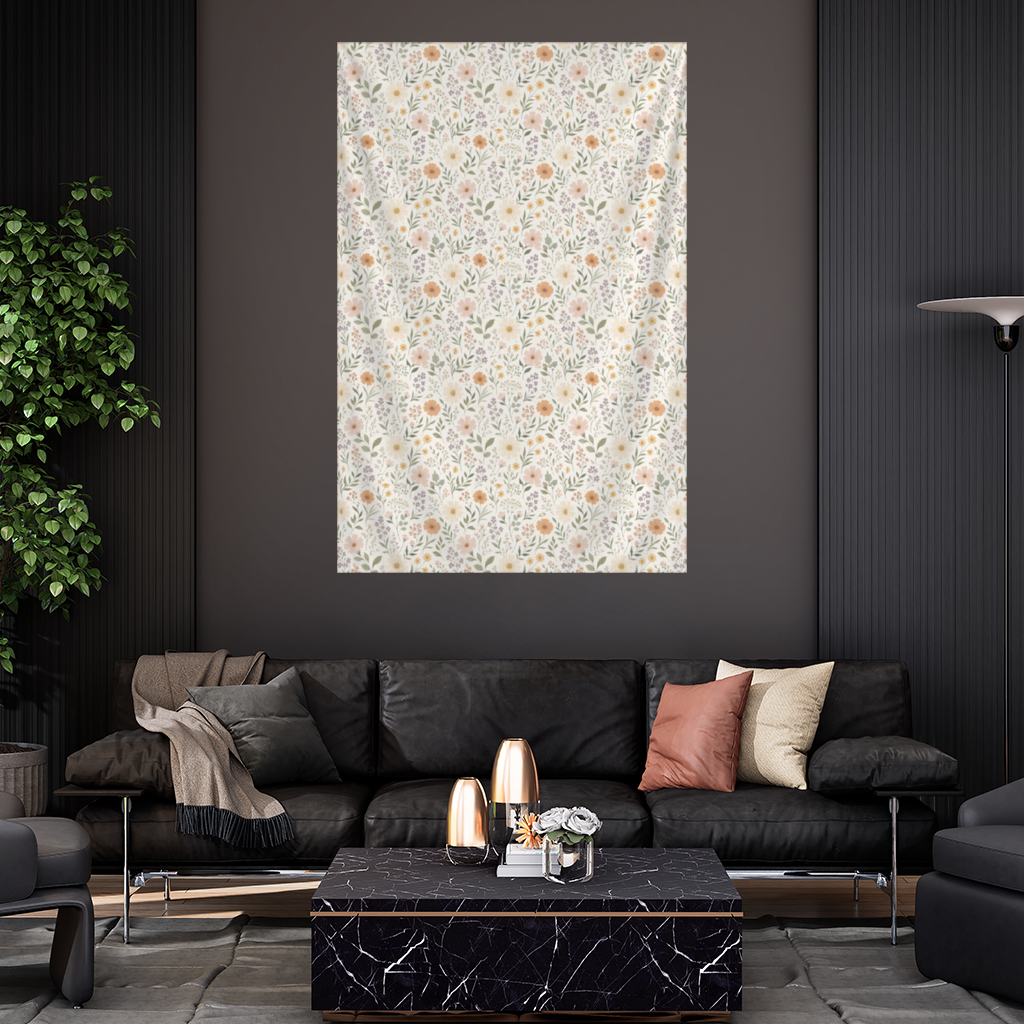 Pastel Wildflowers  Vintage Botanical Wall Tapestry Wall Tapestry