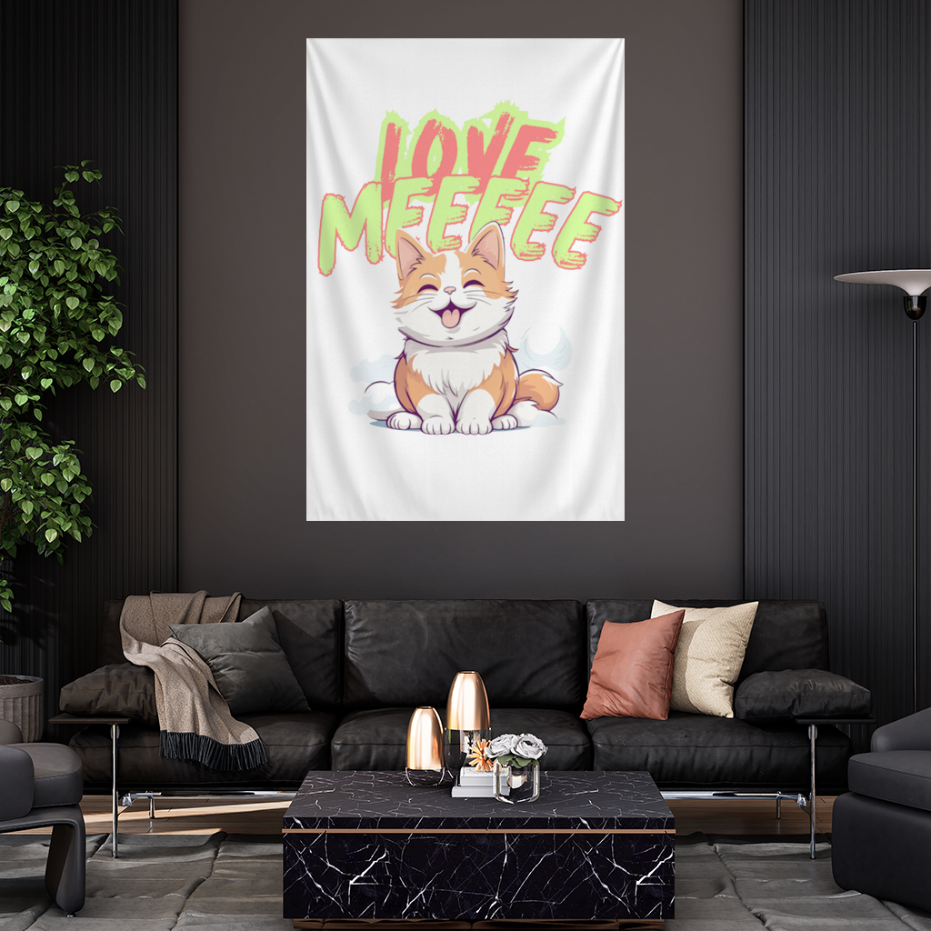 Cute Orange Cat Love Me Wall Tapestry