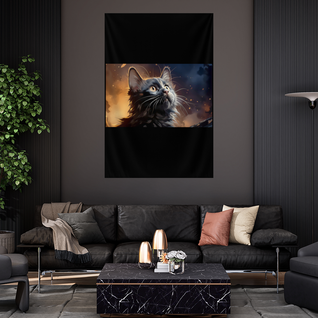 Black Cat Digital Art Wall Tapestry