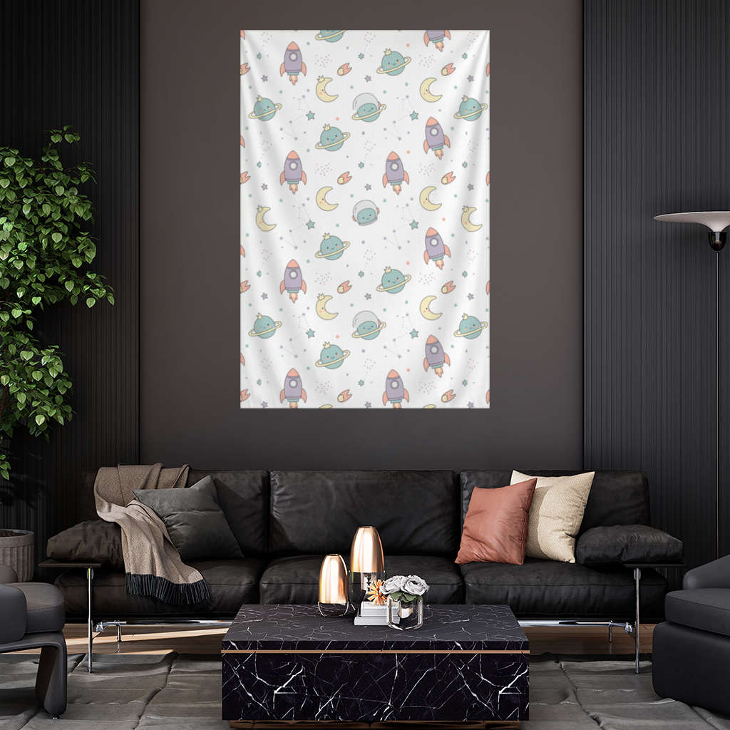 Cute Space Rocket Pattern Wall Tapestry