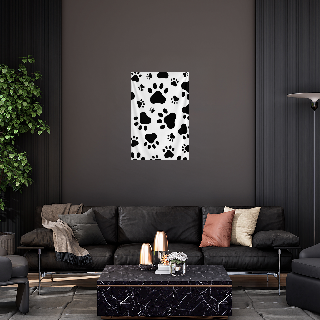 Black and White Paw Pattern Design Wall Tapestry