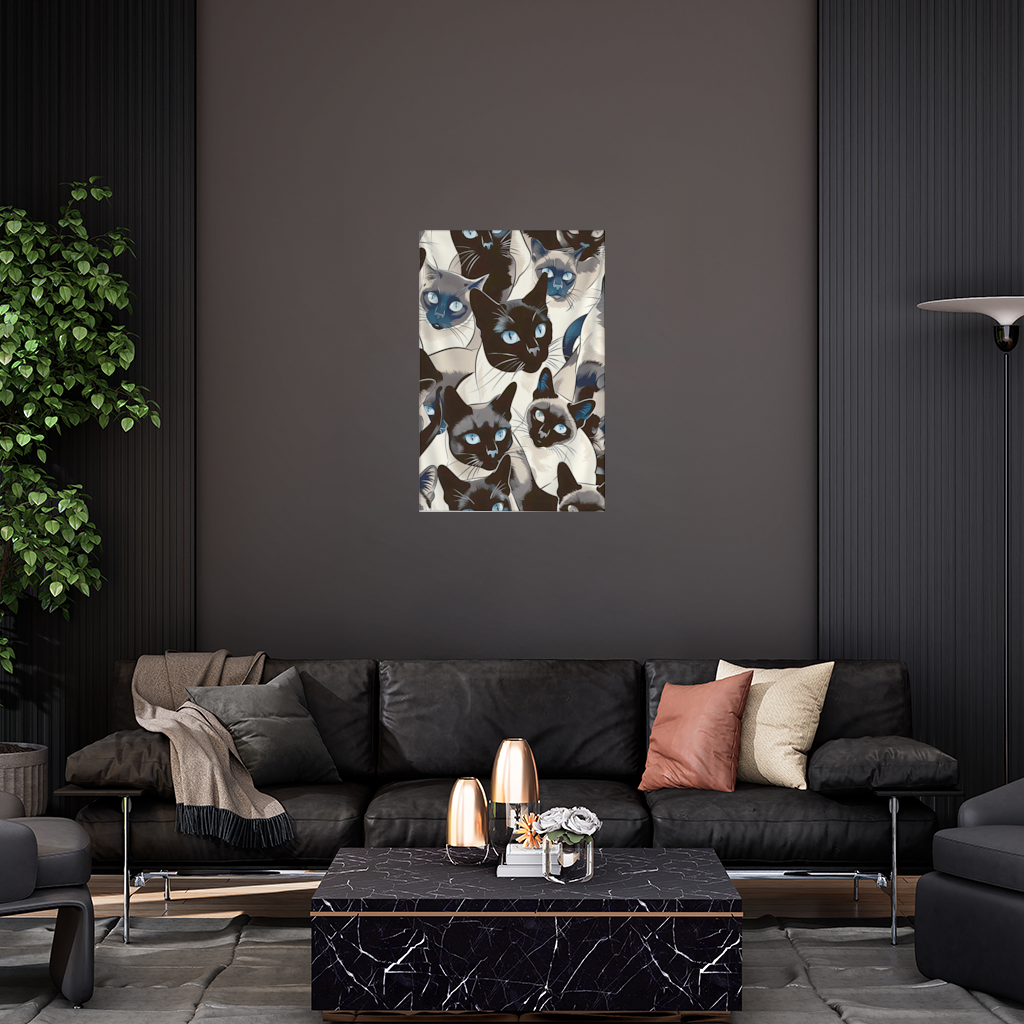 Blue Eyed Siamese Cat Elegant Illustration Pattern 