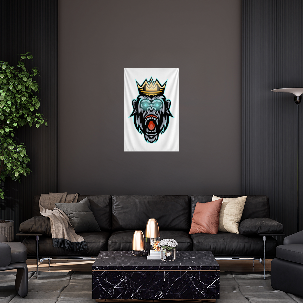 Taçlı Öfkeli Goril Kral Grafiği - Neon Detaylı Maskot Duvar Örtüsü