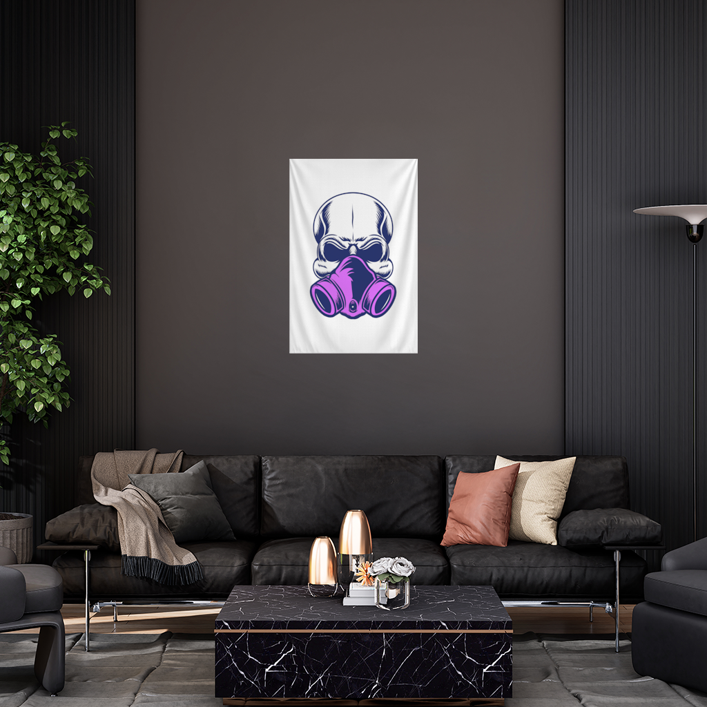 Skull with Gas Mask Illustration Modern and Edgy Design Wall Tapestry