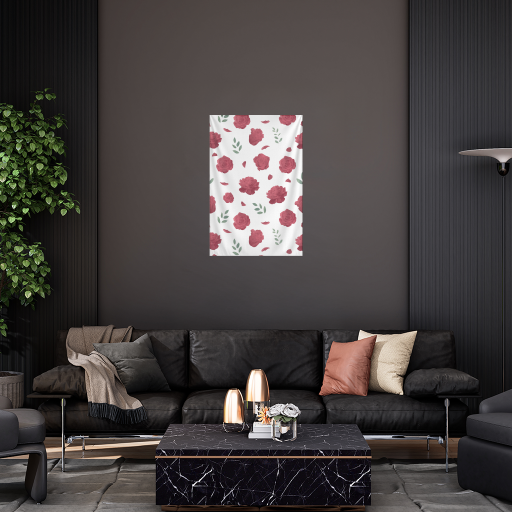 Red Rose and Leaf Romantic Seamless Pattern Wall Tapestry