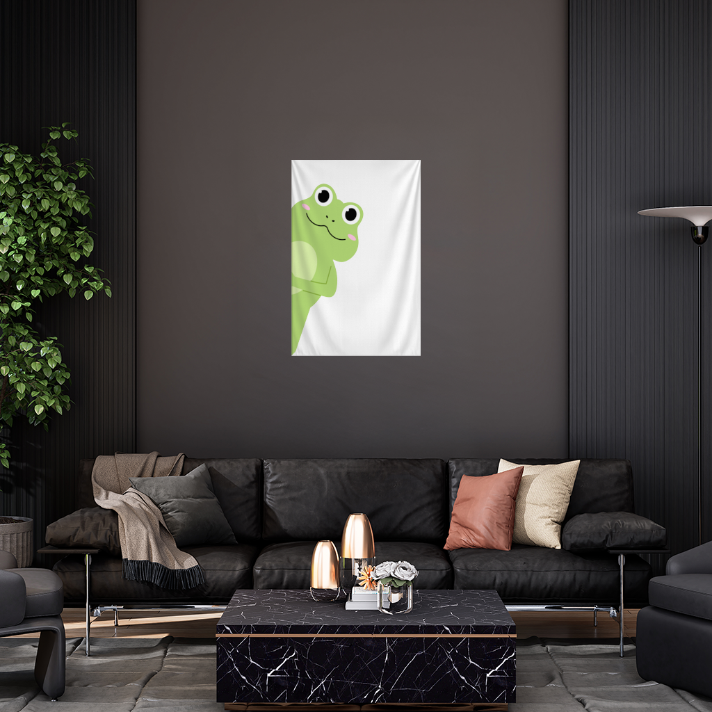 Cute Green Frog Peek-a-Boo Illustration Wall Tapestry