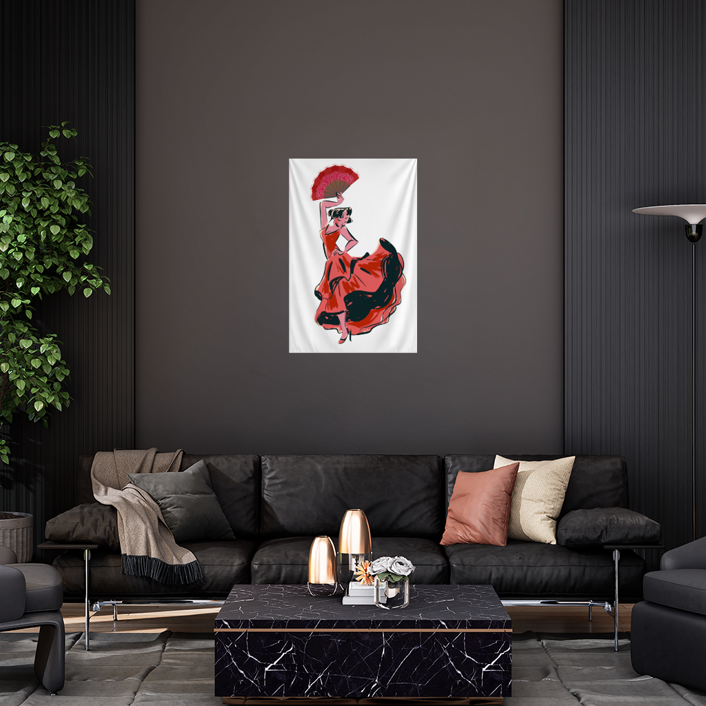 Flamenco Dancer with Fan Illustration Wall Tapestry