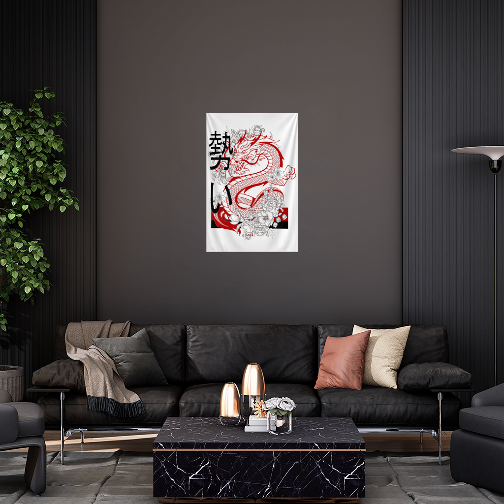 Japanese Dragon with Floral Design Wall Tapestry