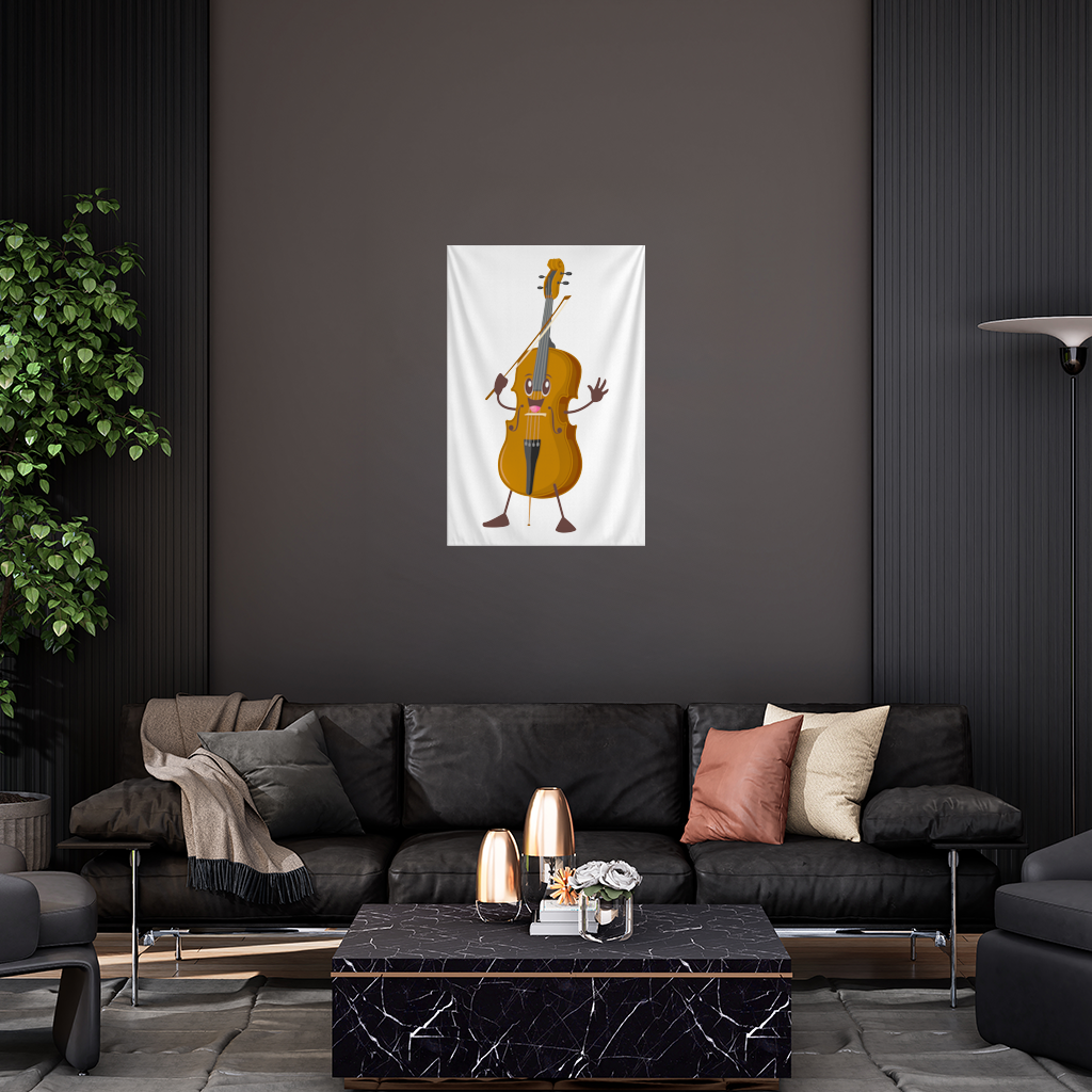 Happy Cello Character Art Design Wall Tapestry