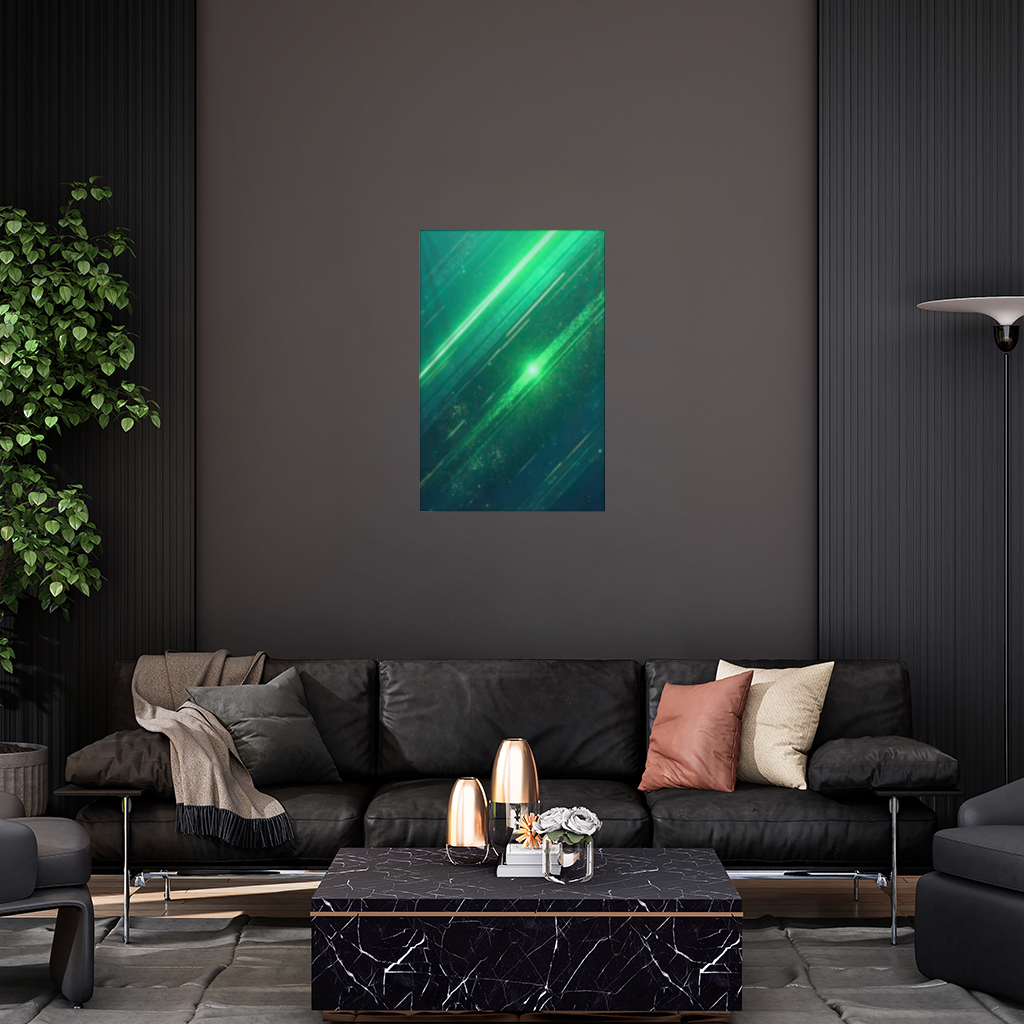 Siyah fon üstündeki parlak yeşil çizgiler. Duvar Örtüsü